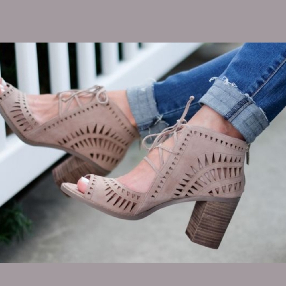Women's Lace-Up Cutout Wedge Sandals